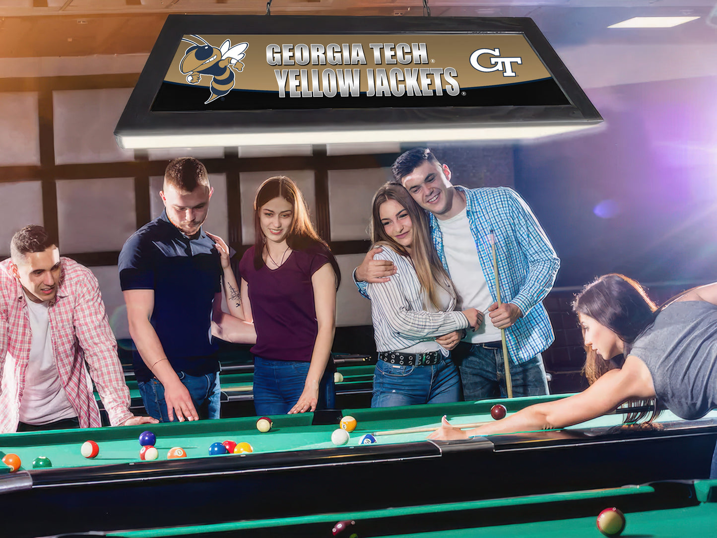 Official [Team Name] 42-Inch Billiard Light Installed Hanging Inside Game Room Man Cave