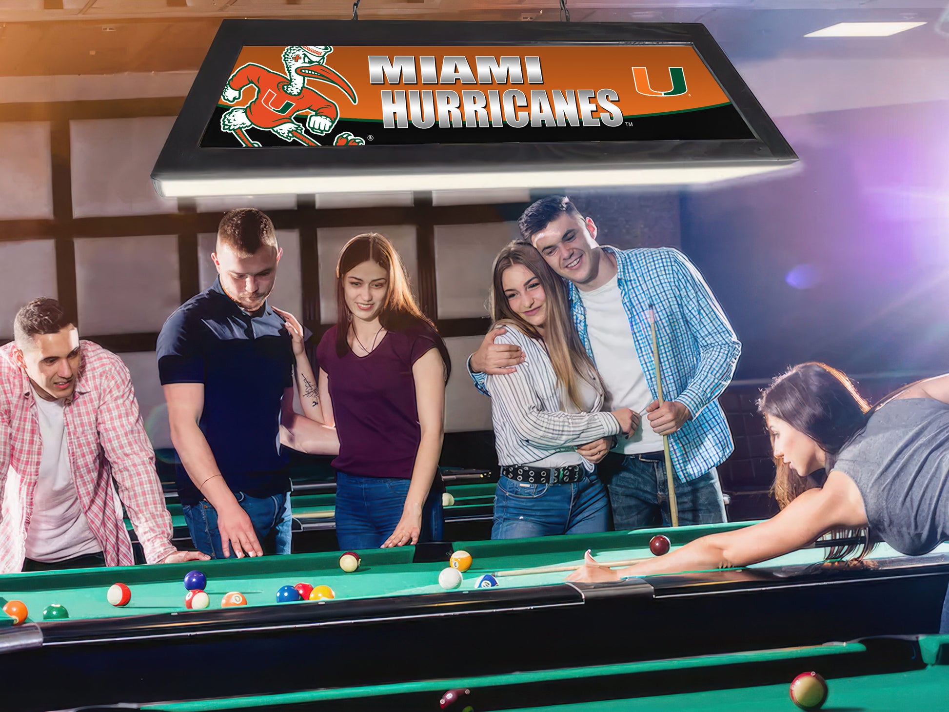 Official [Team Name] 42-Inch Billiard Light Installed Hanging Inside Game Room Man Cave