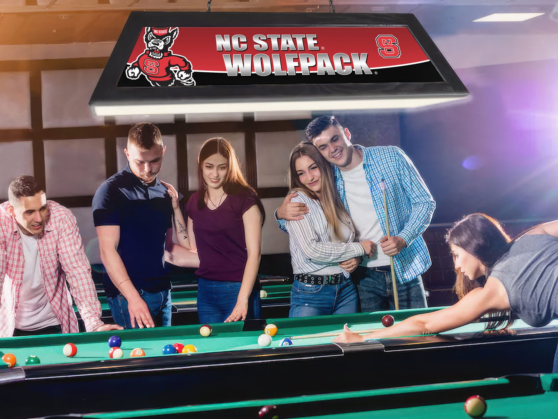 Official [Team Name] 42-Inch Billiard Light Installed Hanging Inside Game Room Man Cave