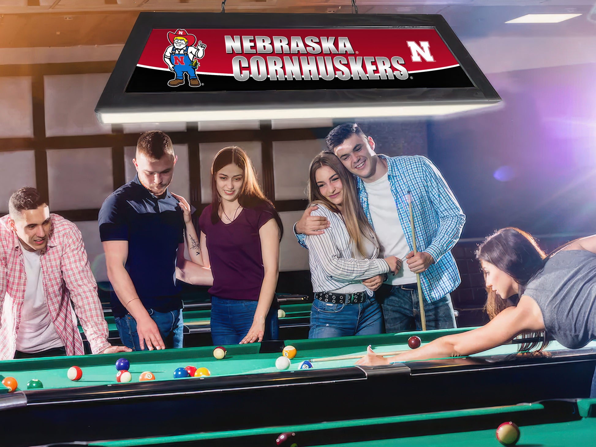 Official [Team Name] 42-Inch Billiard Light Installed Hanging Inside Game Room Man Cave