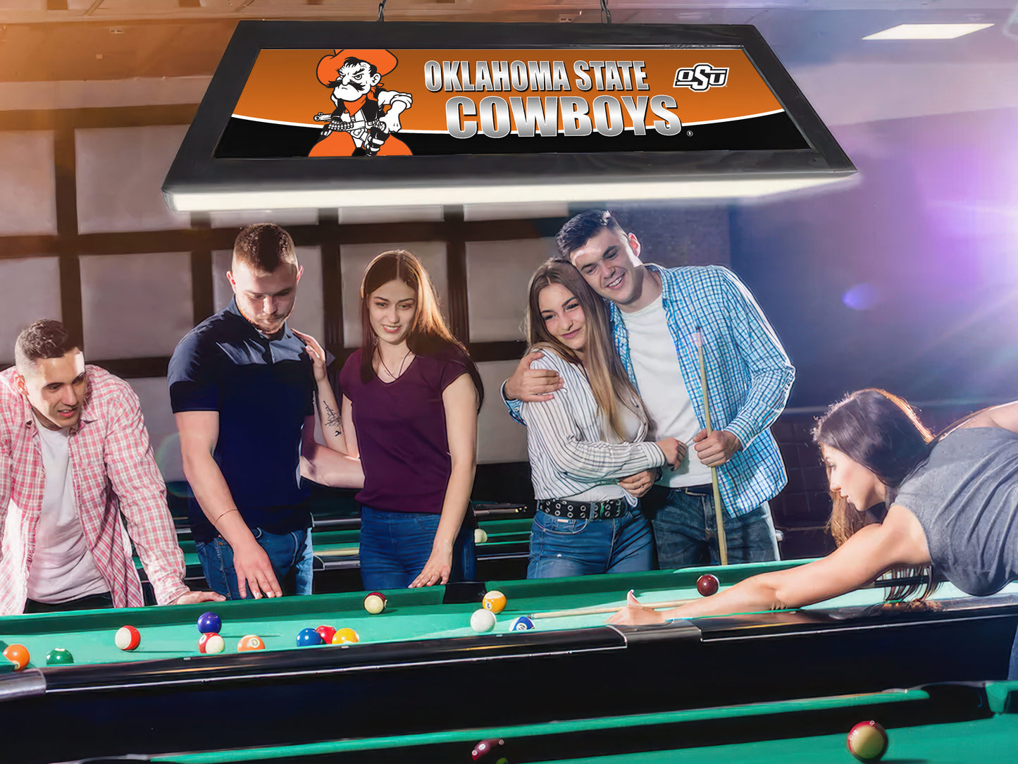 Official [Team Name] 42-Inch Billiard Light Installed Hanging Inside Game Room Man Cave