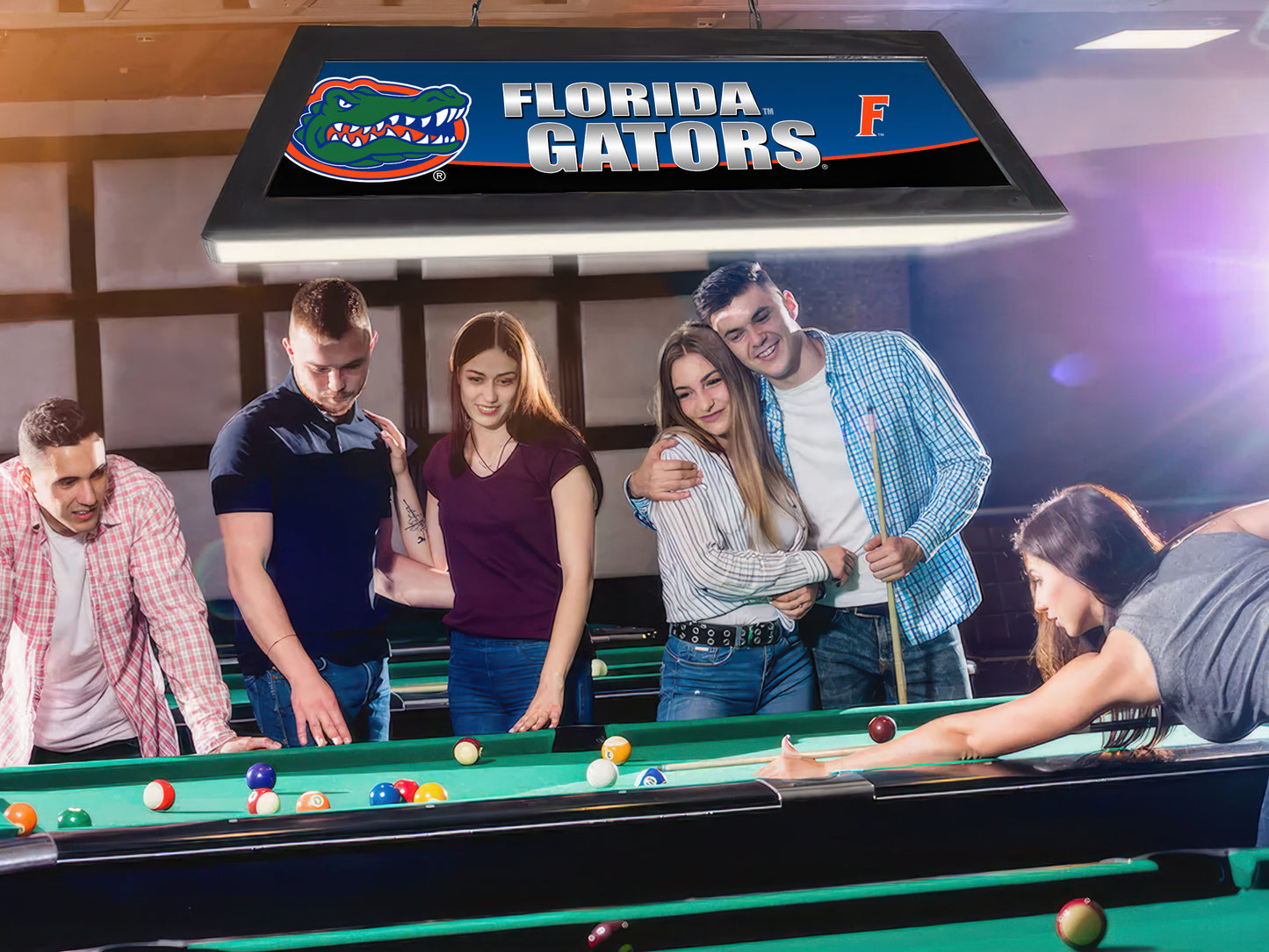 Official [Team Name] 42-Inch Billiard Light Installed Hanging Inside Game Room Man Cave