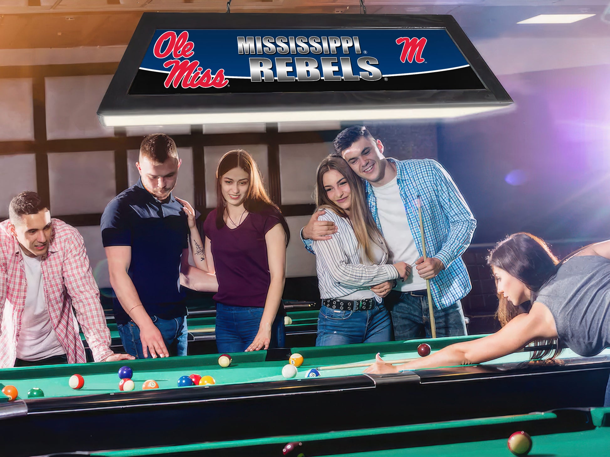 Official [Team Name] 42-Inch Billiard Light Installed Hanging Inside Game Room Man Cave