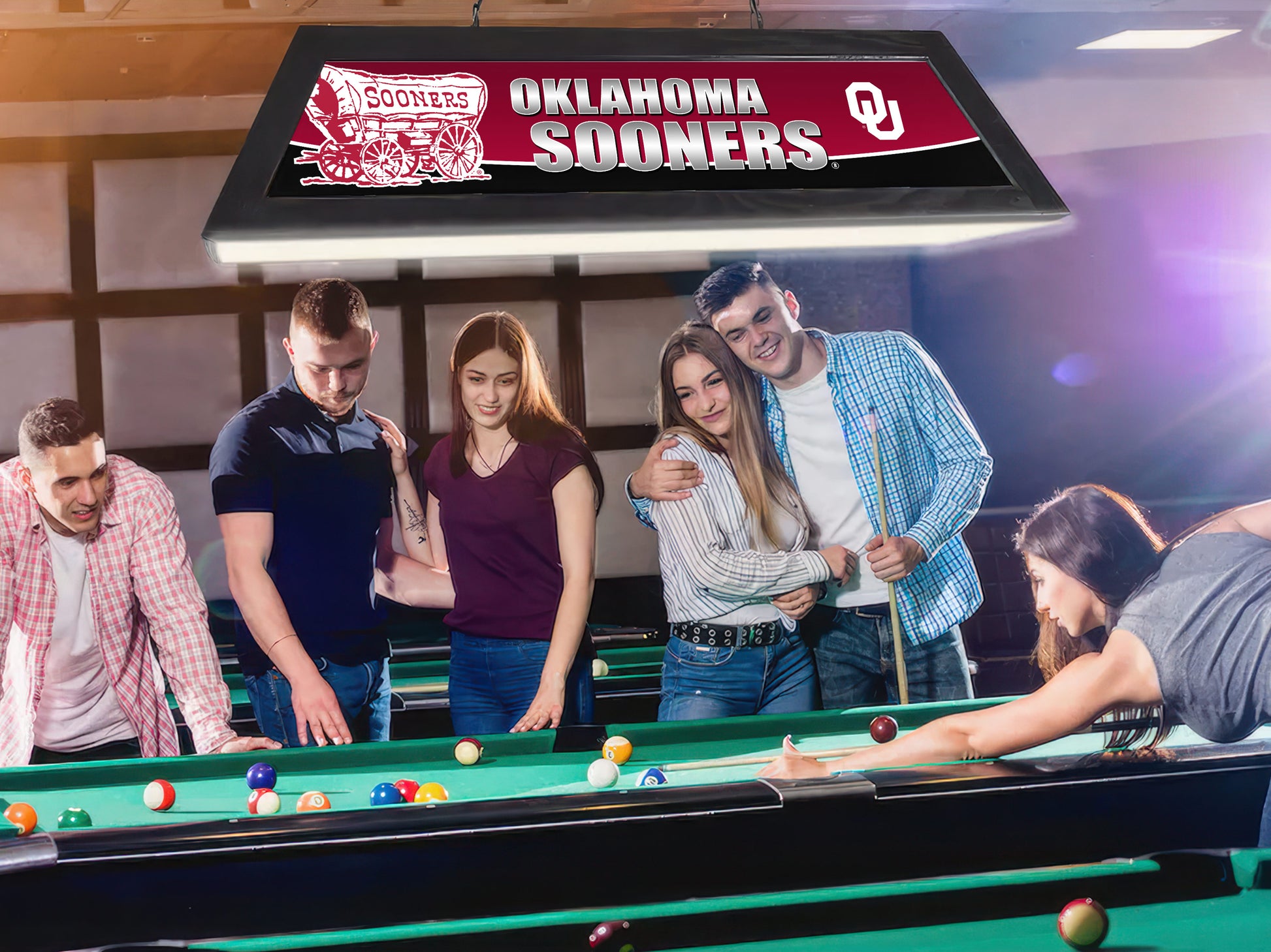 Official [Team Name] 42-Inch Billiard Light Installed Hanging Inside Game Room Man Cave