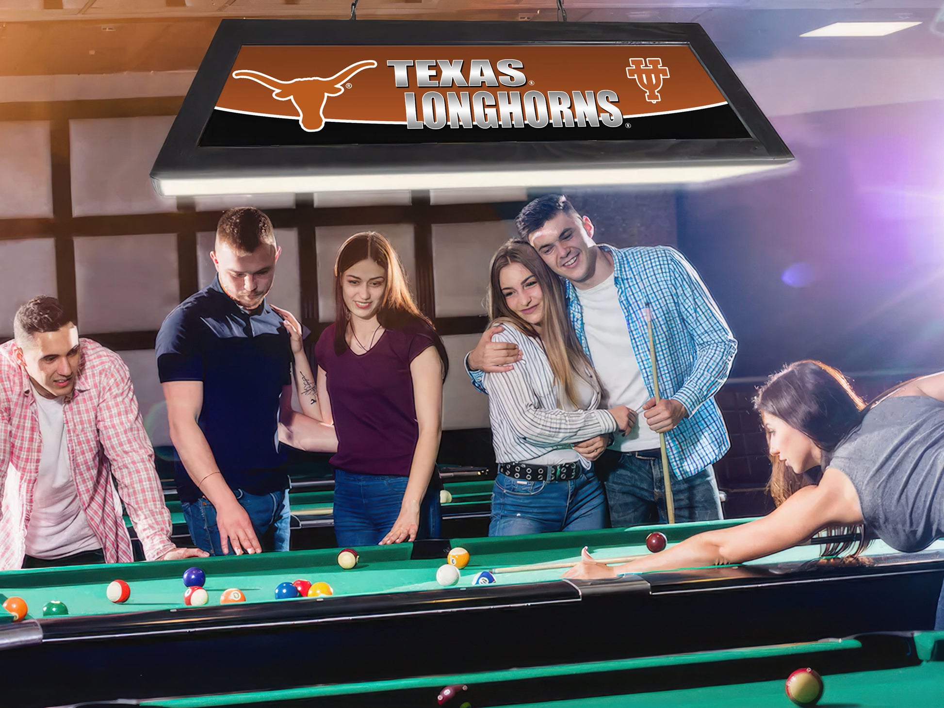 Official [Team Name] 42-Inch Billiard Light Installed Hanging Inside Game Room Man Cave