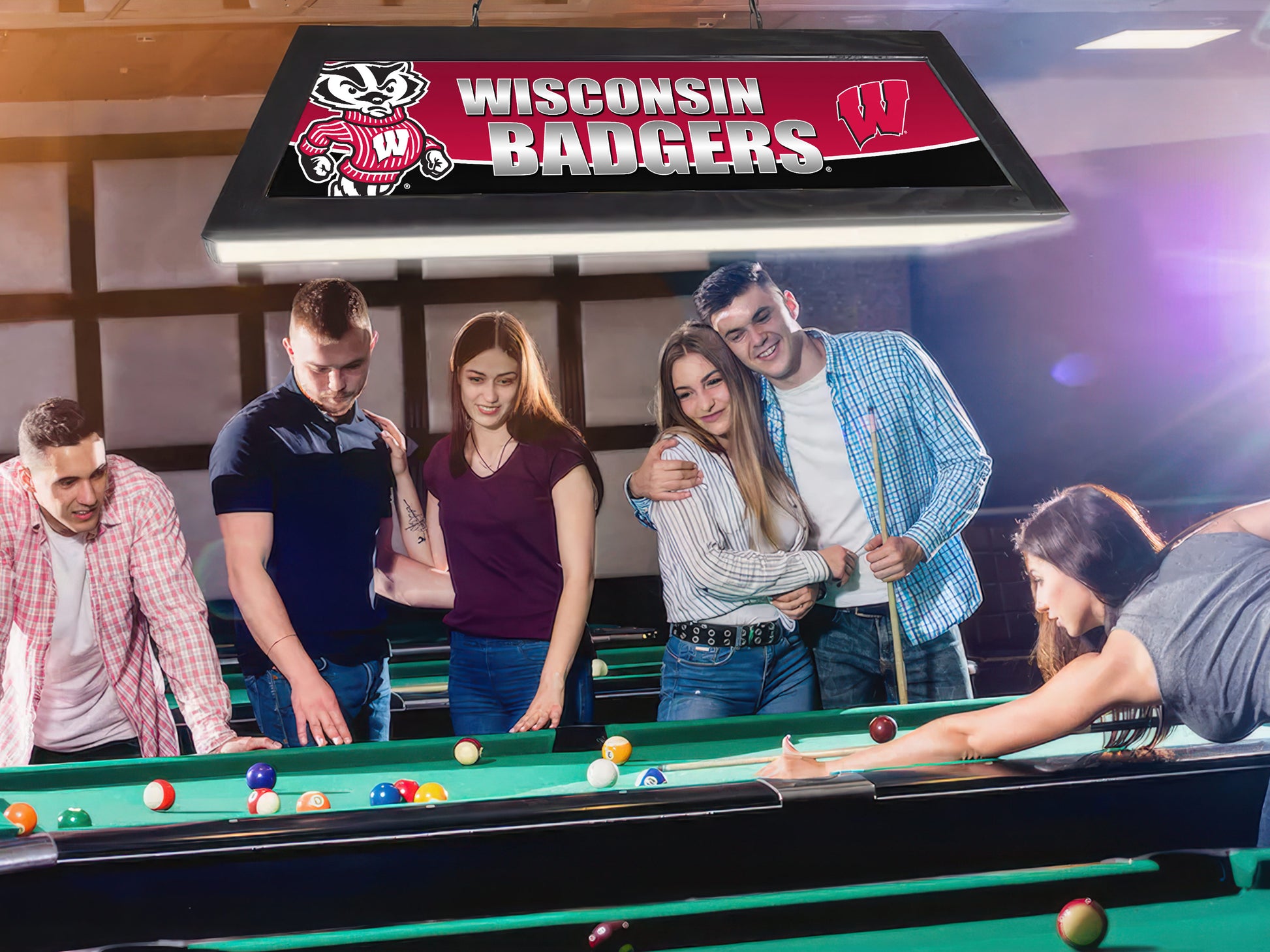 Official [Team Name] 42-Inch Billiard Light Installed Hanging Inside Game Room Man Cave