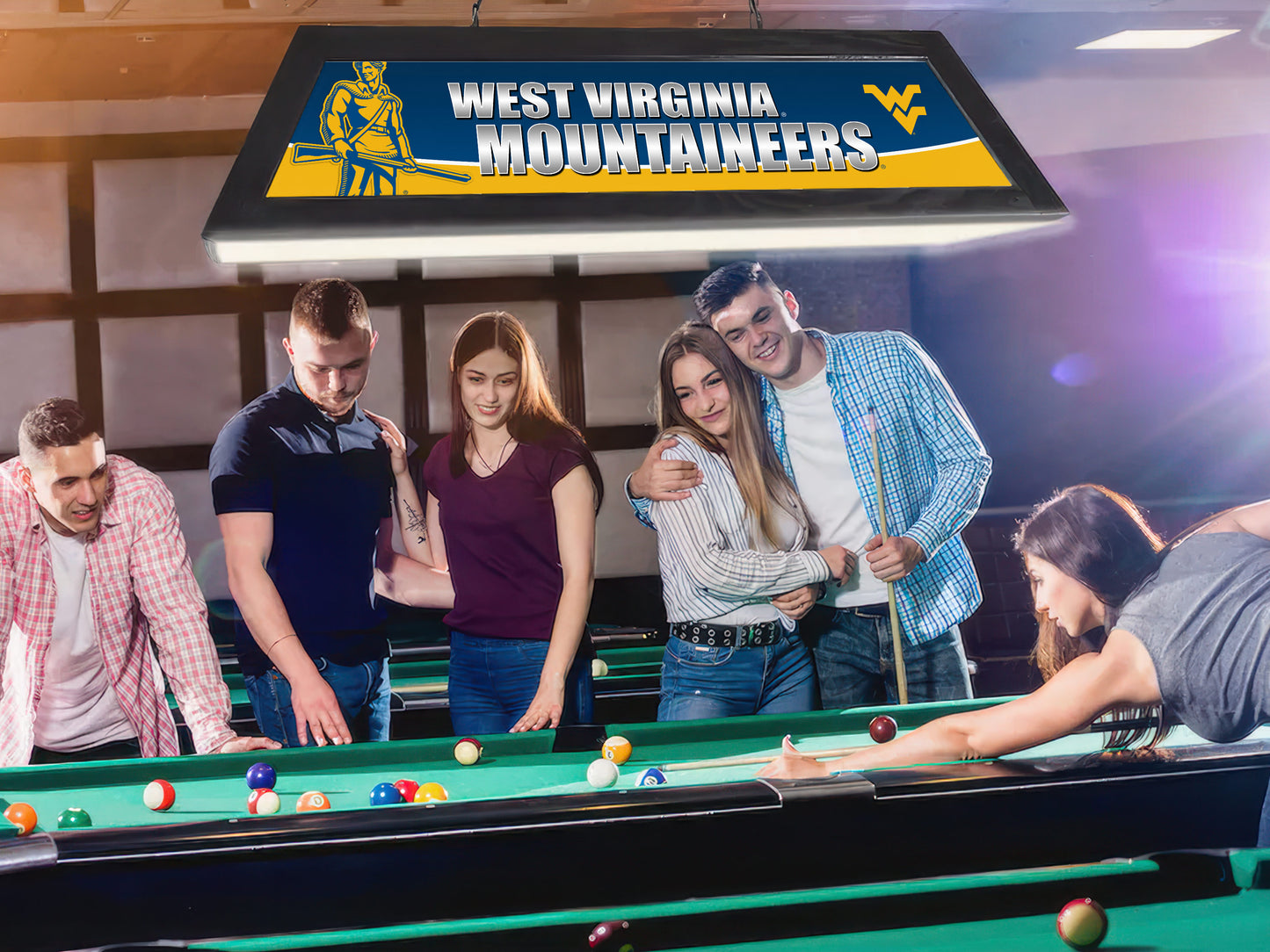 Official [Team Name] 42-Inch Billiard Light Installed Hanging Inside Game Room Man Cave