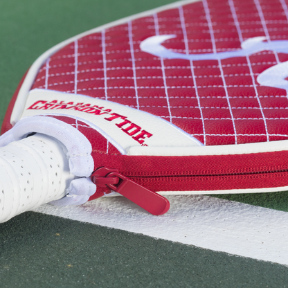 Alabama Crimson Tide Dark Red quilted pickleball paddle cover closeup image