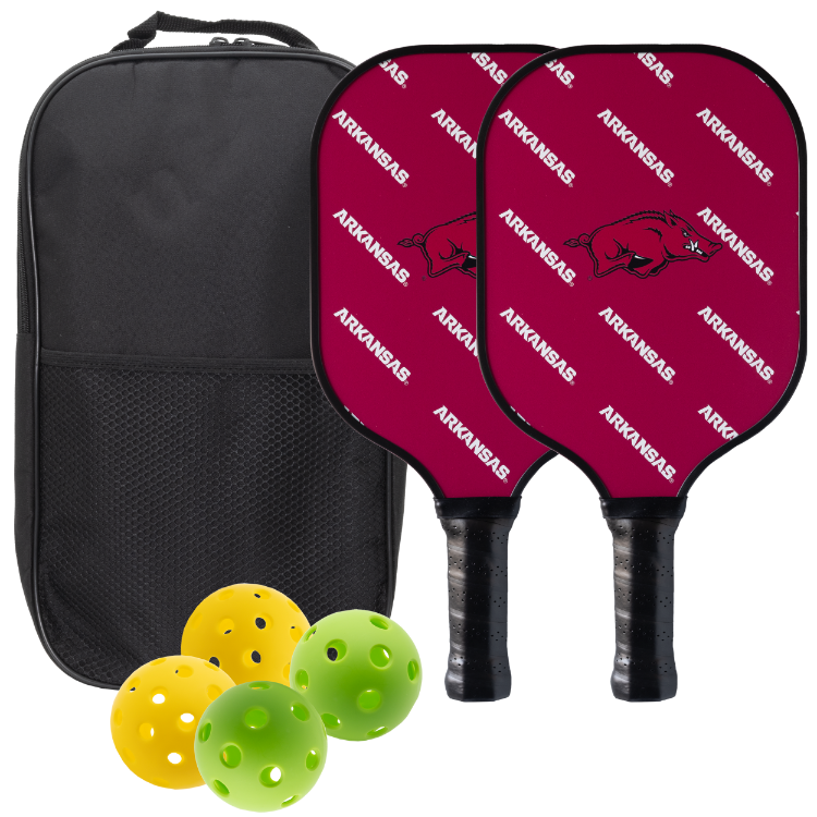 Arkansas Razorbacks pickleball paddle set with balls and carry case