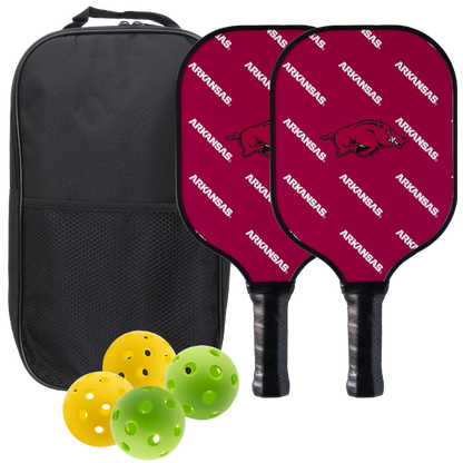 Arkansas Razorbacks pickleball paddle set with balls and carry case