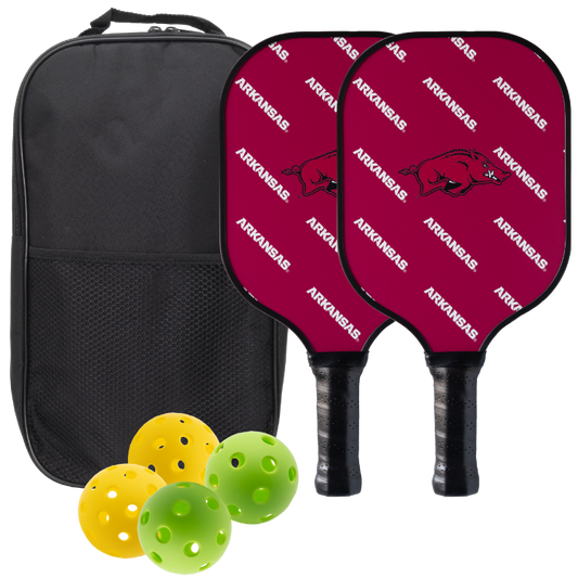 Arkansas Razorbacks pickleball paddle set with balls and carry case