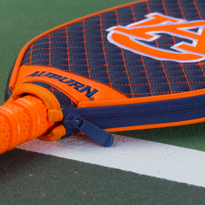 Auburn Tigers Navy quilted pickleball paddle cover closeup image