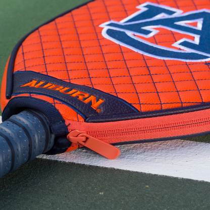 Auburn Tigers Orange quilted pickleball paddle cover closeup image