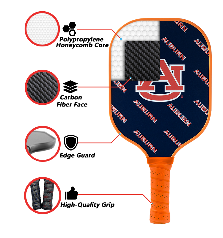 Auburn Tigers standard pickleball paddle additional view