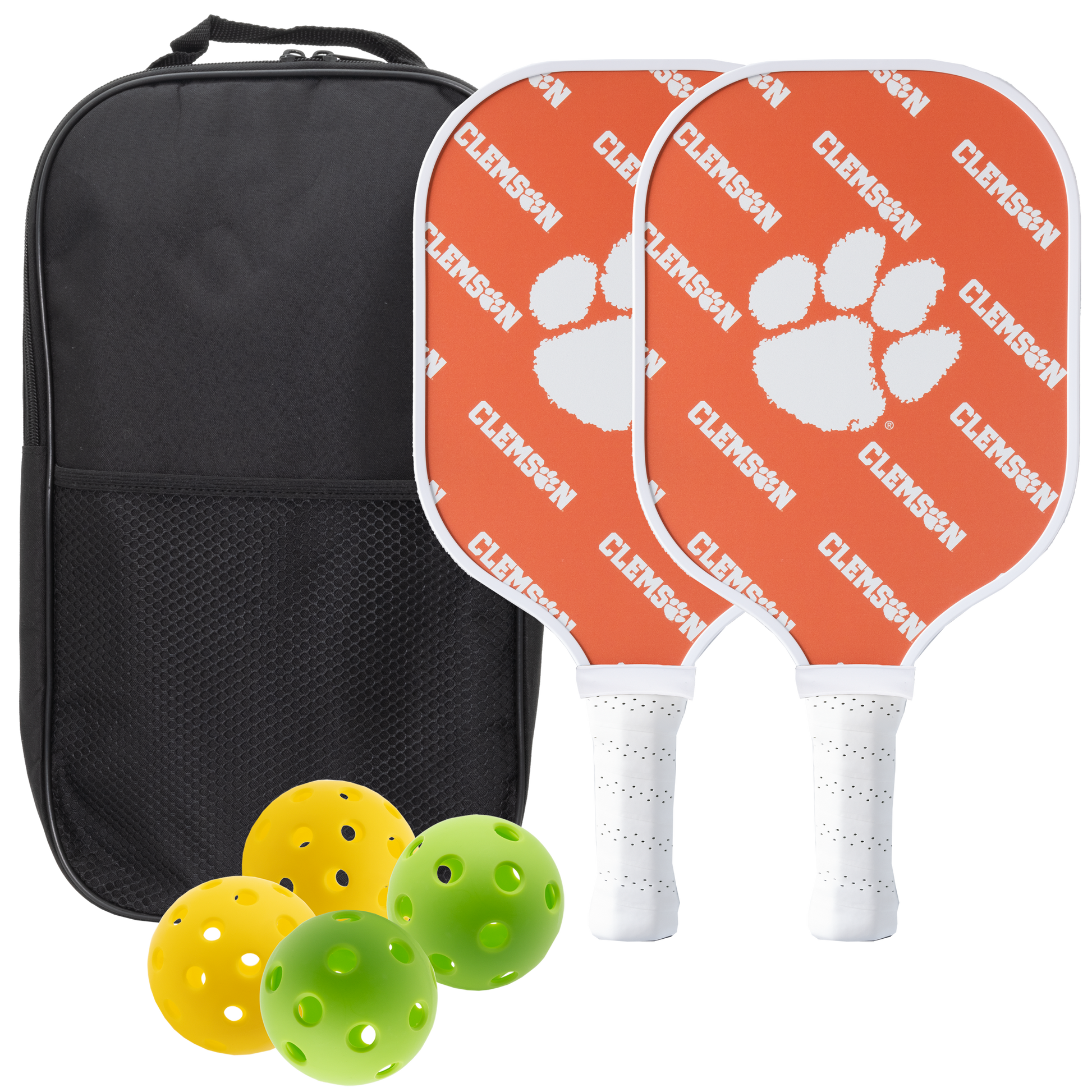 Clemson Tigers pickleball paddle set with balls and carry case