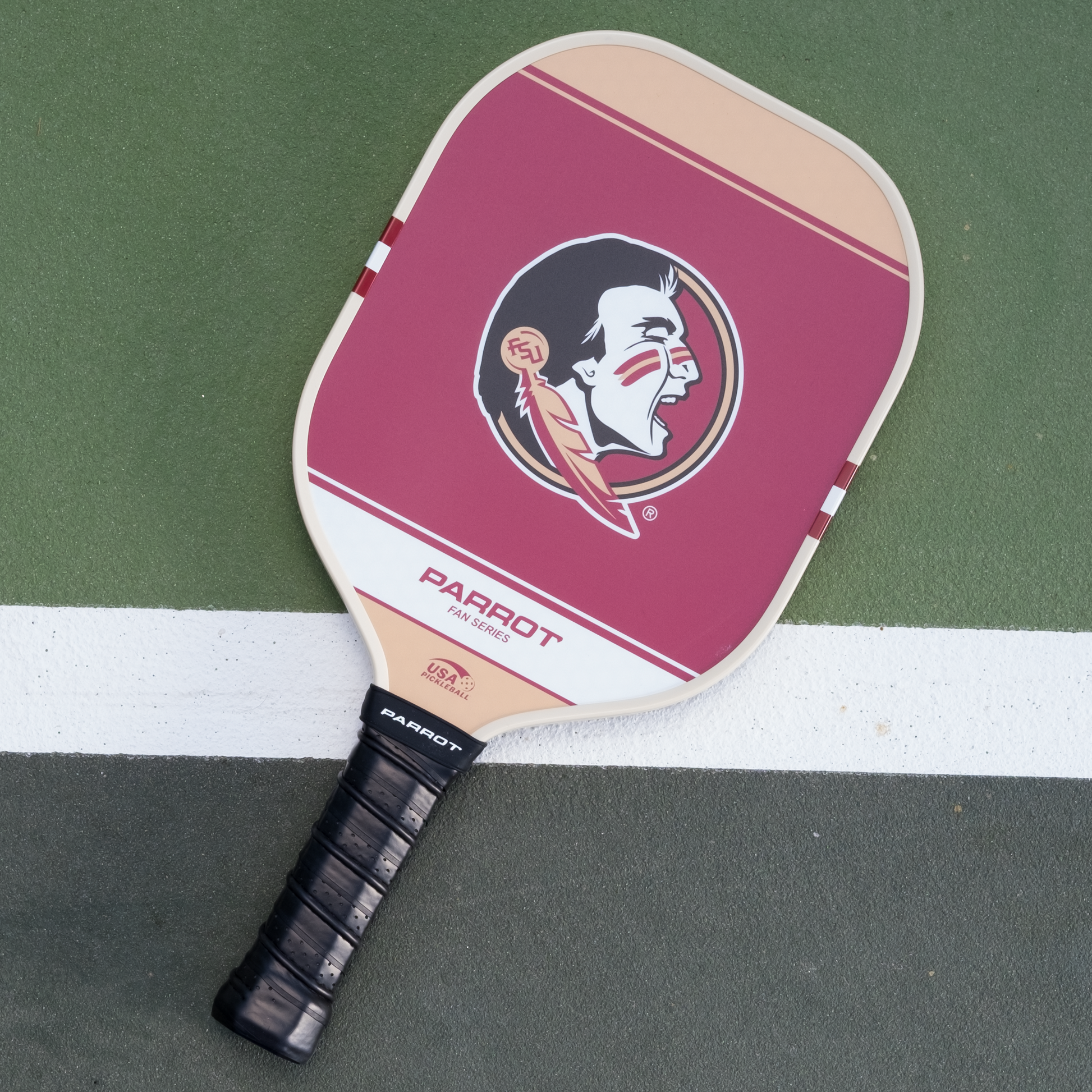 Florida State Seminoles Sport Plus pickleball paddle back view on the court