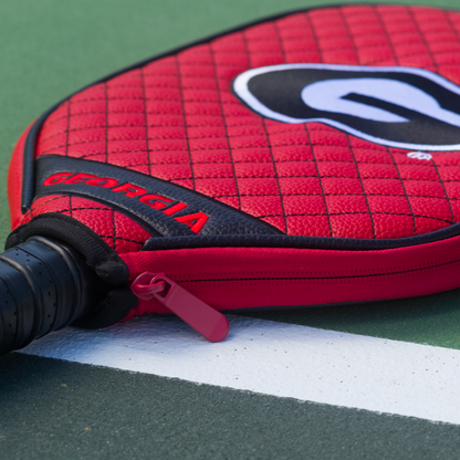 Georgia Bulldogs Red quilted pickleball paddle cover closeup image