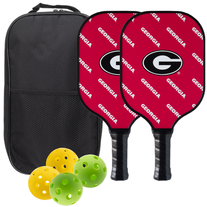 Georgia Bulldogs pickleball paddle set with balls and carry case