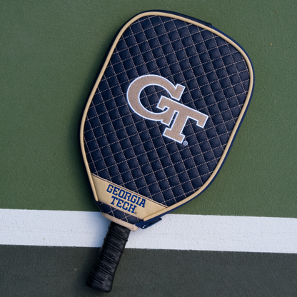 Georgia Tech Yellow Jackets quilted pickleball paddle cover on court view
