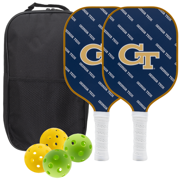 Georgia Tech Yellow Jackets pickleball paddle set with balls and carry case