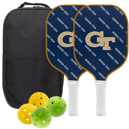 Georgia Tech Yellow Jackets pickleball paddle set with balls and carry case