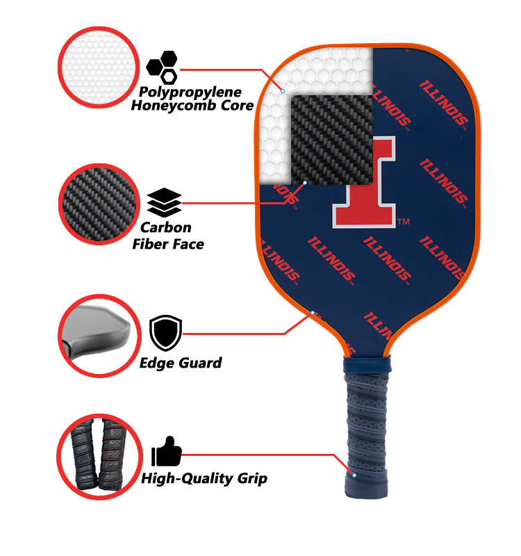 Illinois Fighting Illini standard pickleball paddle additional view
