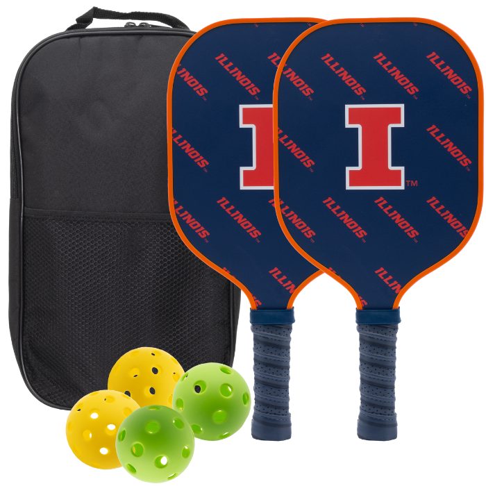 Illinois Fighting Illini pickleball paddle set with balls and carry case