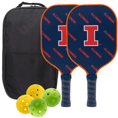 Illinois Fighting Illini pickleball paddle set with balls and carry case