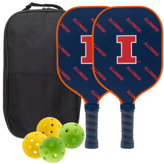 Illinois Fighting Illini pickleball paddle set with balls and carry case