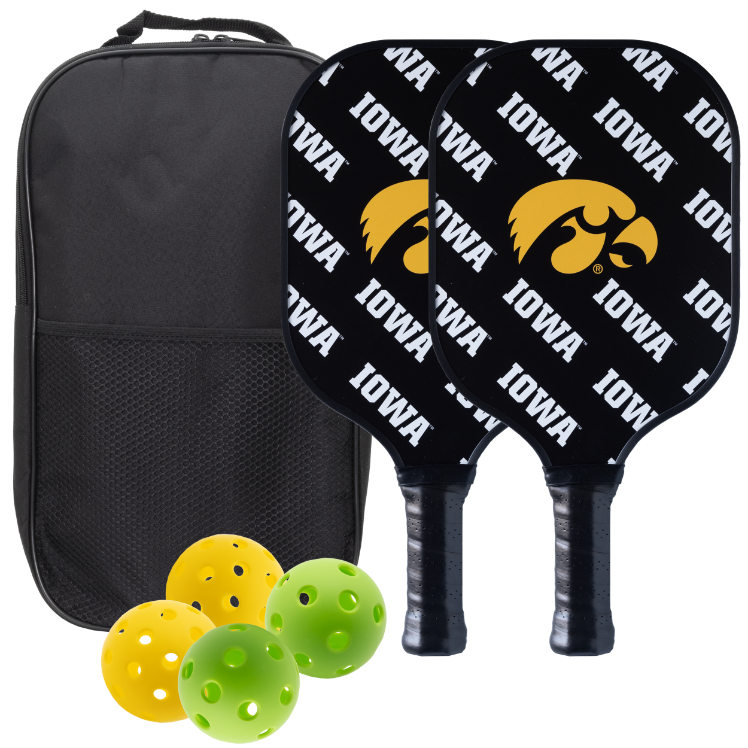 Iowa Hawkeyes pickleball paddle set with balls and carry case