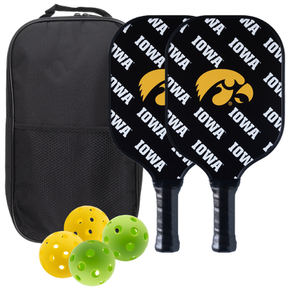 Iowa Hawkeyes pickleball paddle set with balls and carry case