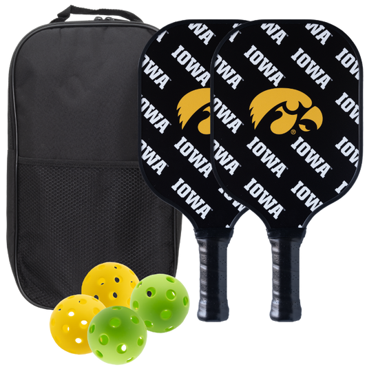 Iowa Hawkeyes pickleball paddle set with balls and carry case