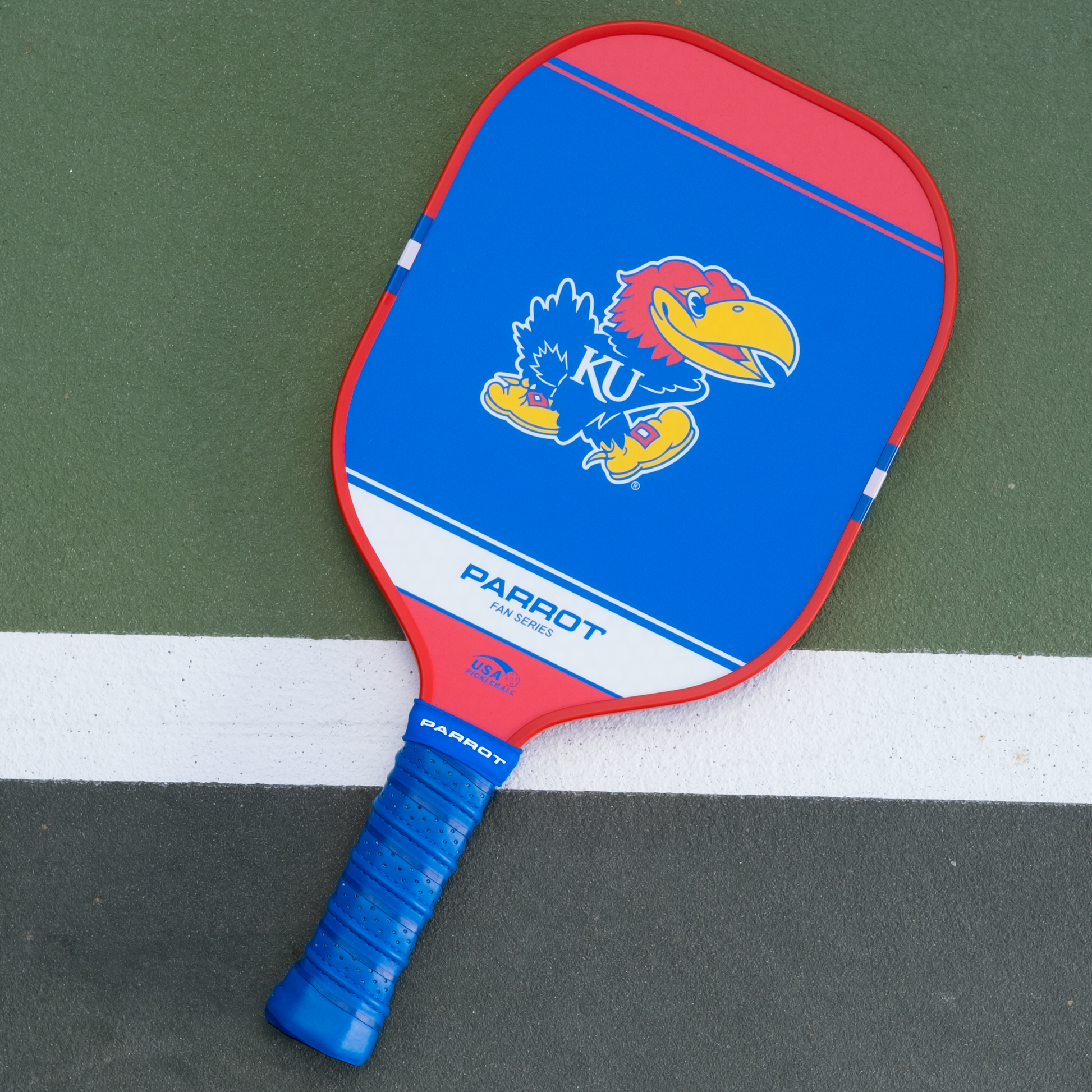 Kansas Jayhawks Sport Plus pickleball paddle back view on the court