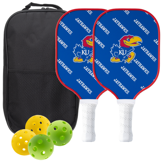 Kansas Jayhawks pickleball paddle set with balls and carry case