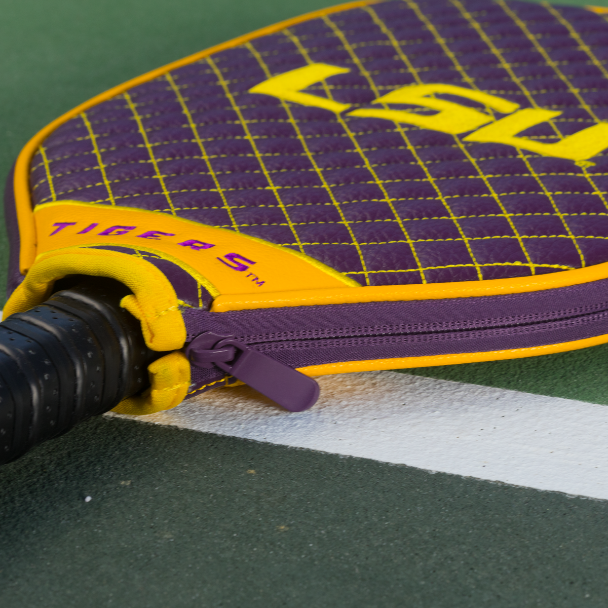 LSU Tigers quilted pickleball paddle cover team name