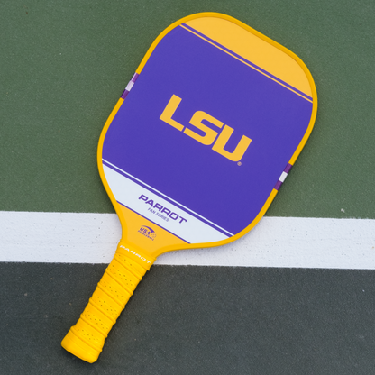 LSU Tigers Sport Plus pickleball paddle back view on the court