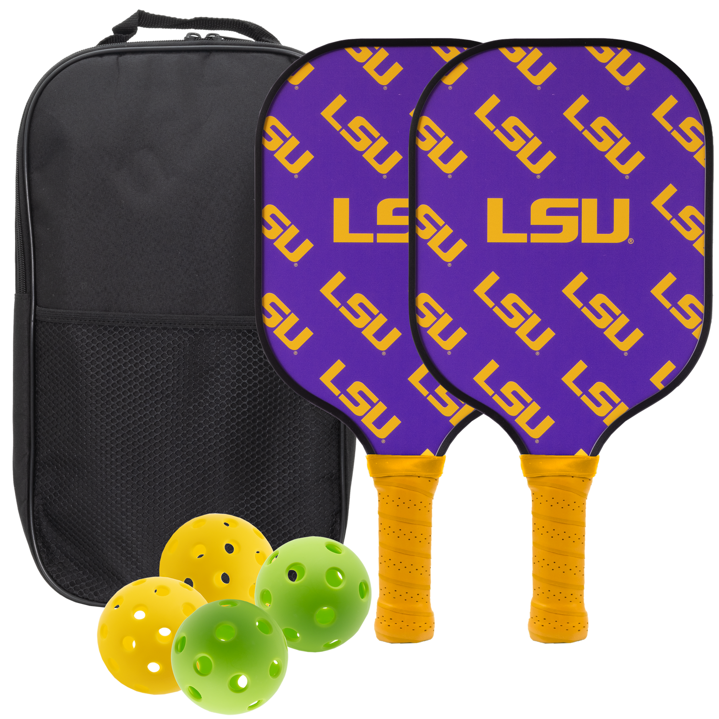 LSU Tigers pickleball paddle set with balls and carry case