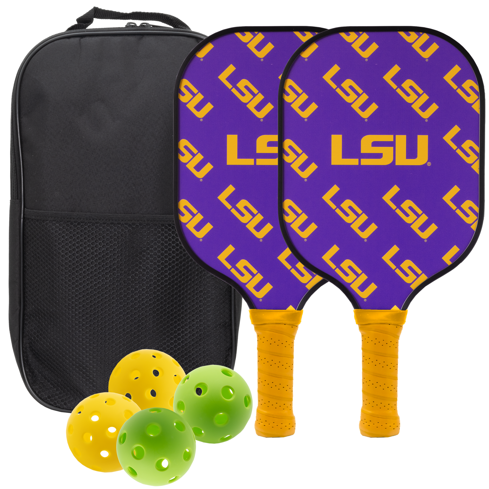 LSU Tigers pickleball paddle set with balls and carry case