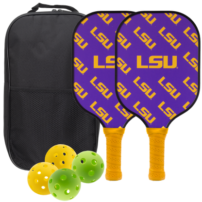 LSU Tigers pickleball paddle set with balls and carry case