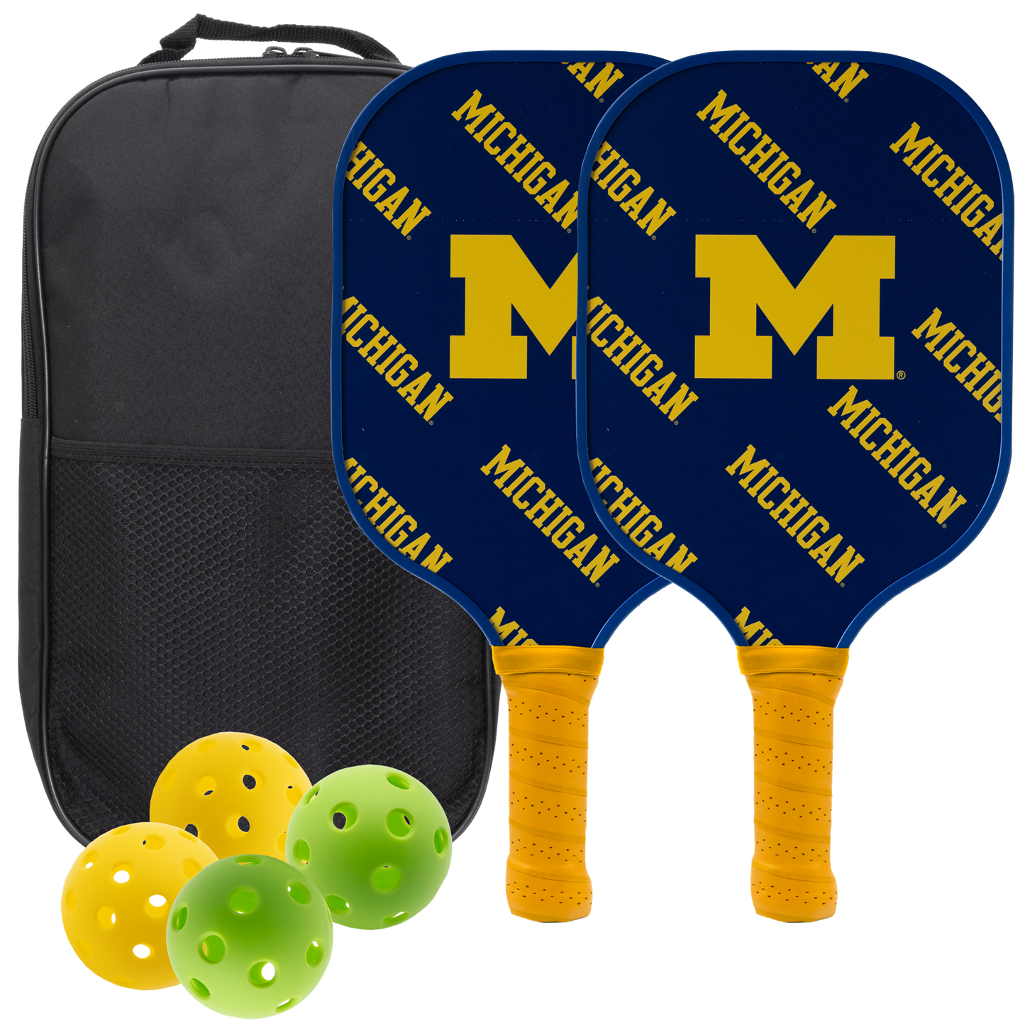 Michigan Wolverines pickleball paddle set with balls and carry case