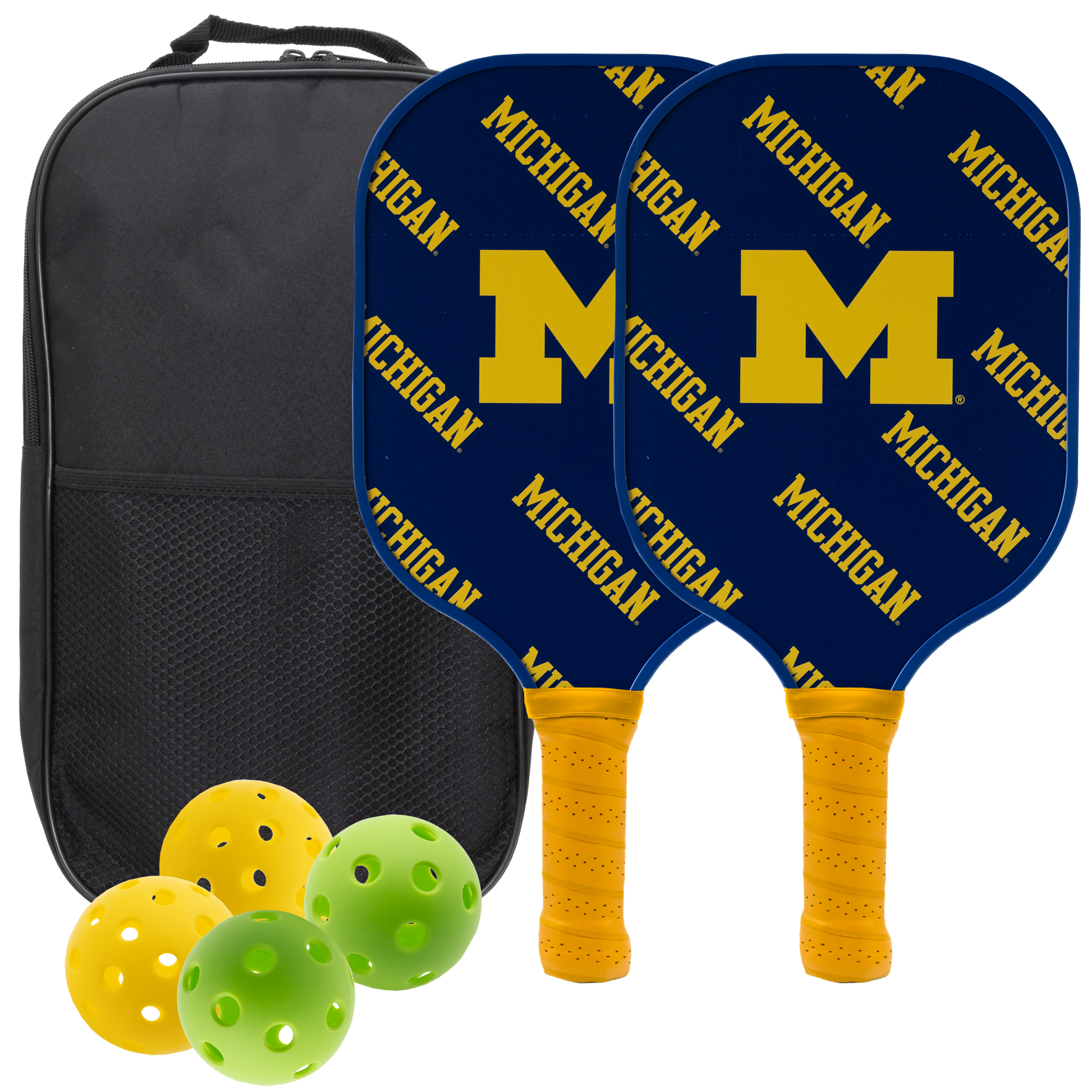 Michigan Wolverines pickleball paddle set with balls and carry case