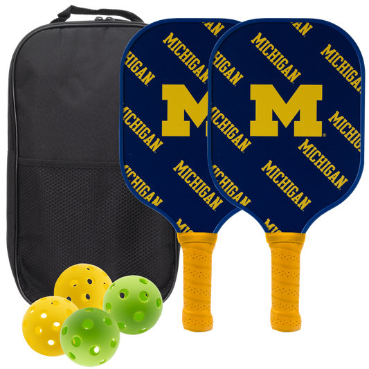 Michigan Wolverines pickleball paddle set with balls and carry case