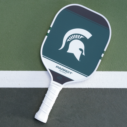 Michigan State Spartans Sport Plus pickleball paddle back view on the court