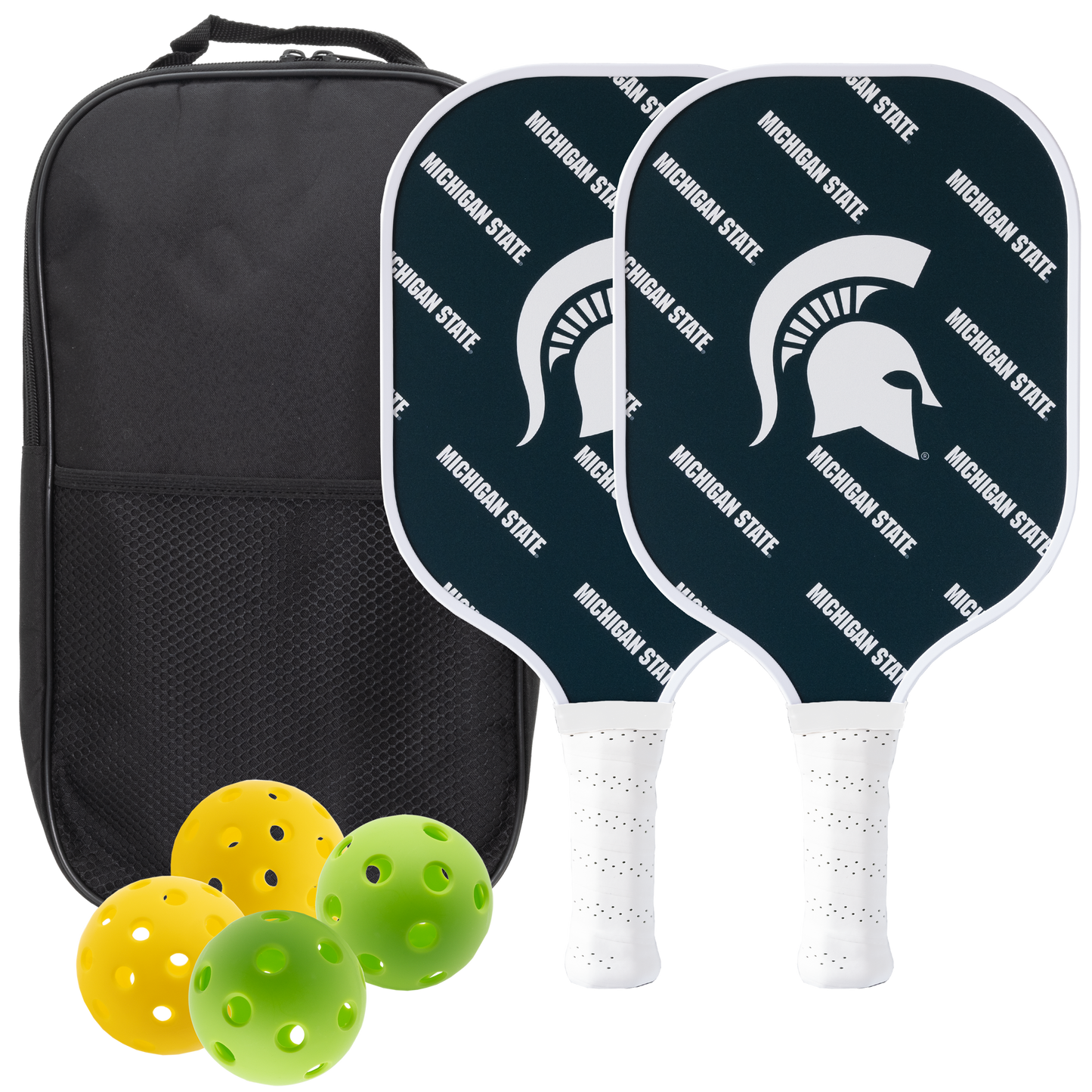 Michigan State Spartans pickleball paddle set with balls and carry case