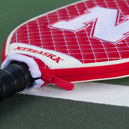 Nebraska Cornhuskers quilted pickleball paddle cover team name