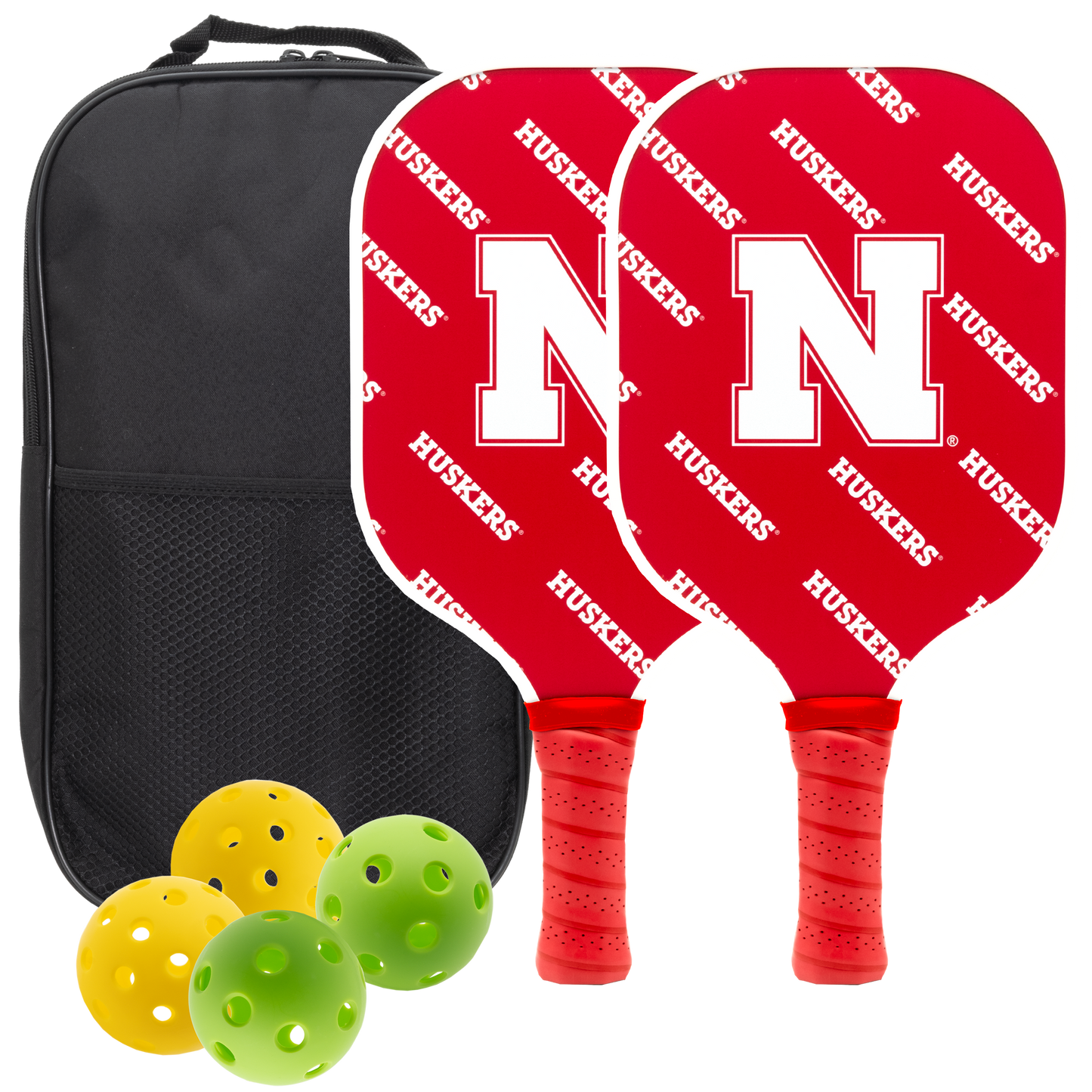 Nebraska Cornhuskers pickleball paddle set with balls and carry case