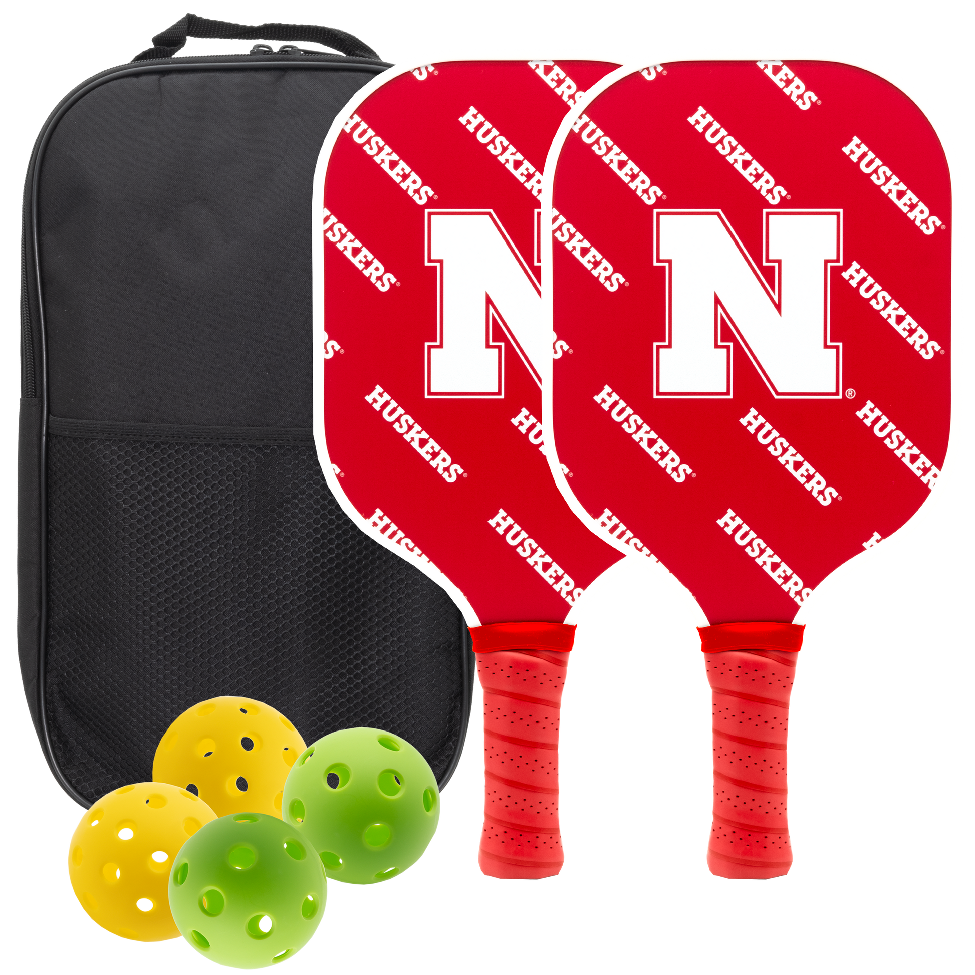 Nebraska Cornhuskers pickleball paddle set with balls and carry case