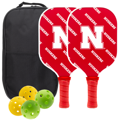 Nebraska Cornhuskers pickleball paddle set with balls and carry case