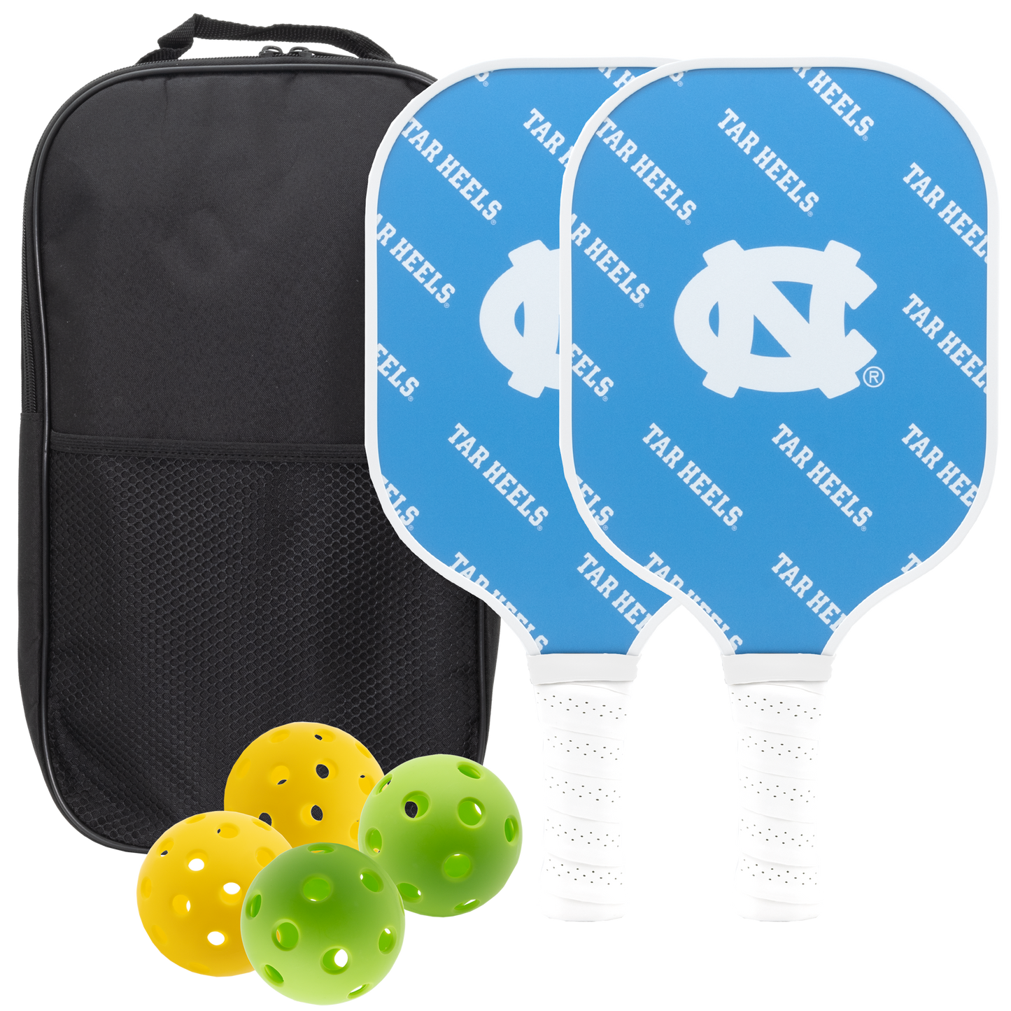 North Carolina Tar Heels pickleball paddle set with balls and carry case