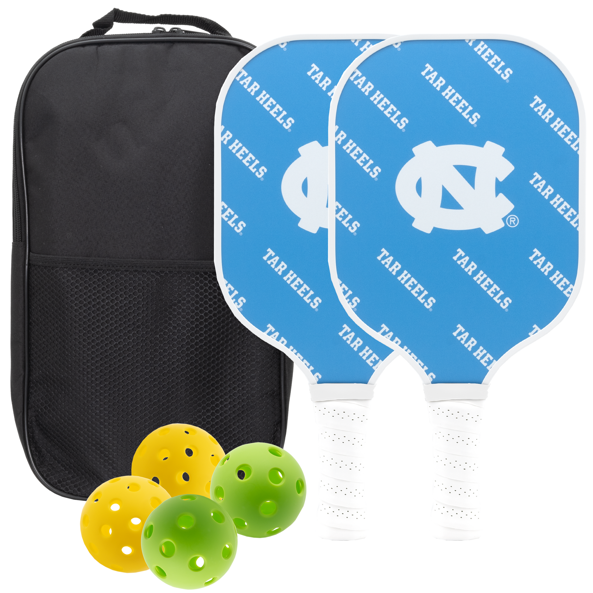 North Carolina Tar Heels pickleball paddle set with balls and carry case
